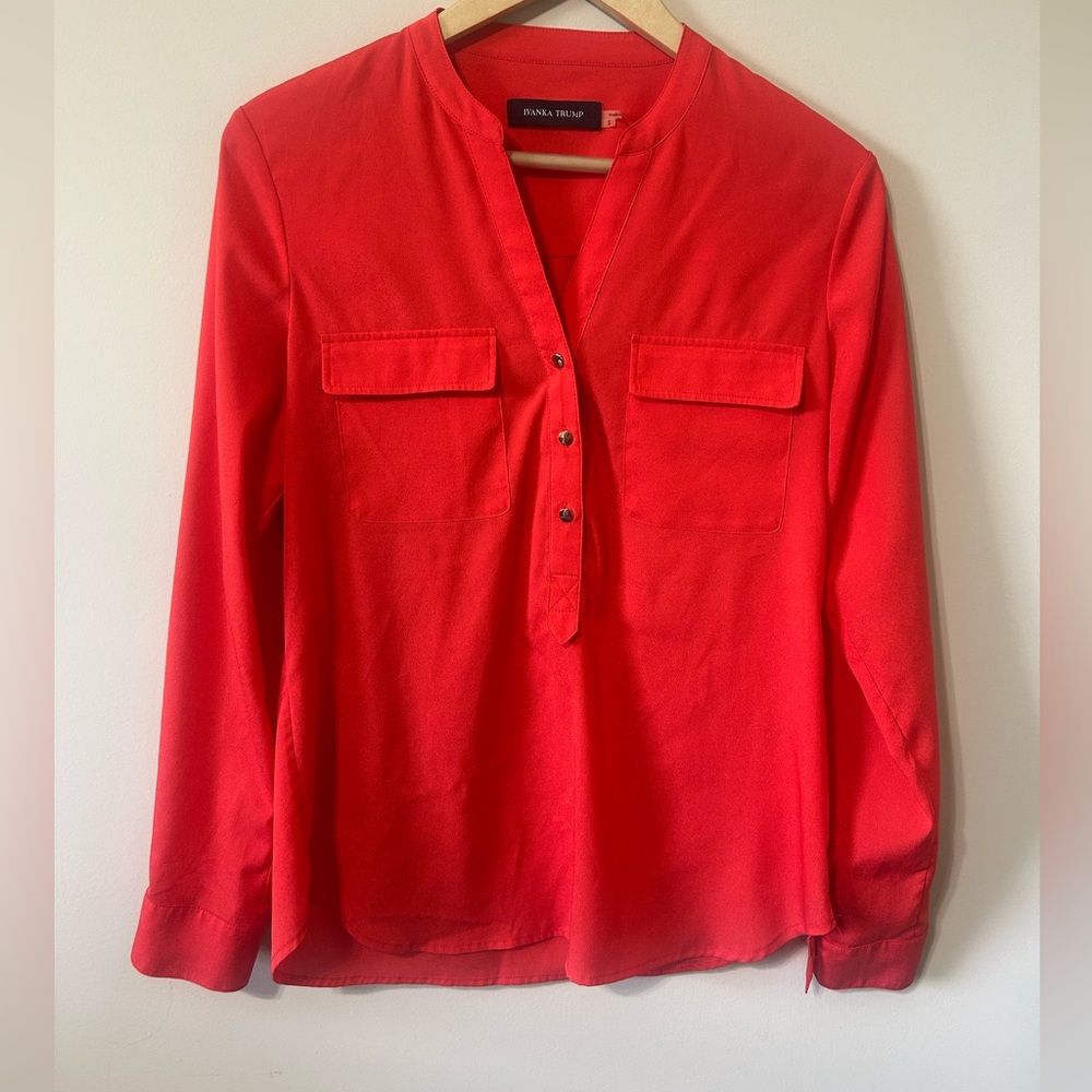 Ivanka Trump Vibrant Red Button-Front Blouse